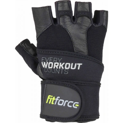 Fitforce LINEAR Kožené fitness rukavice, černá, velikost
